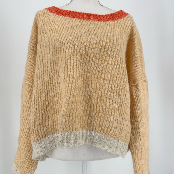 Free People Alpaca Blend Colorblock Sweater Women’s Medium Tan Orange Cream - Picture 2 of 11